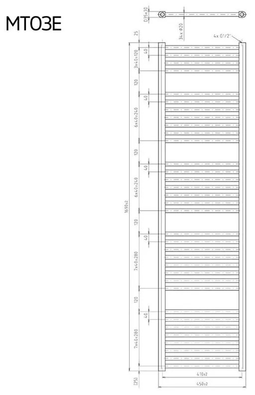 Mereo, Vykurovací rebrík rovný 450x1690 mm, biely, elektrický, MER-MT03E