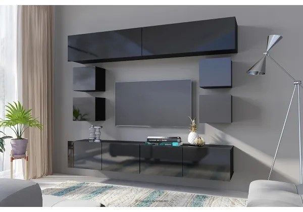 Nástenná skrinka PAVO 34x34 cm lesklá čierna