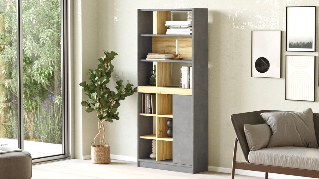 Knižnica Houseland Rory dub Wotan/betón