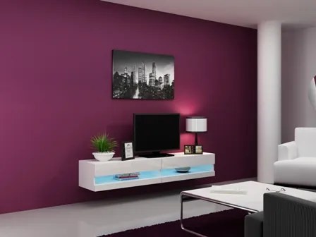 TV stolík na stenu Vigo New 180 - biela / biely lesk