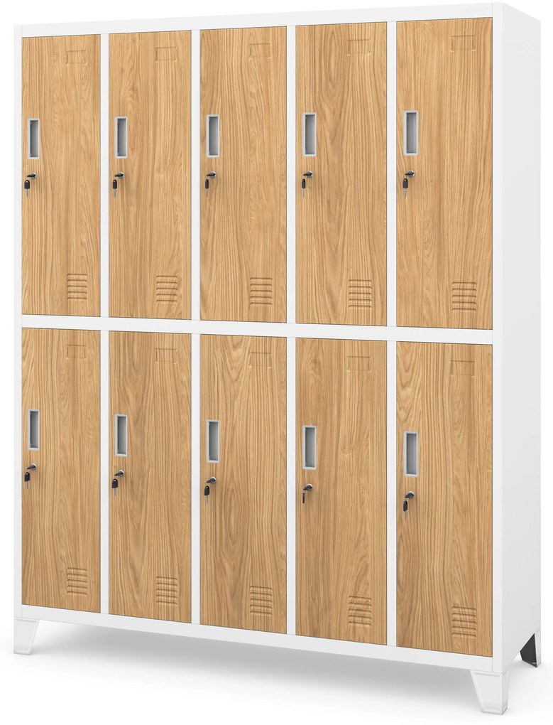 10-dverová šatňová skrinka na oblečenie, biela/zlatý dub, 1360x1720x450 mm: BARTEK Eco Design