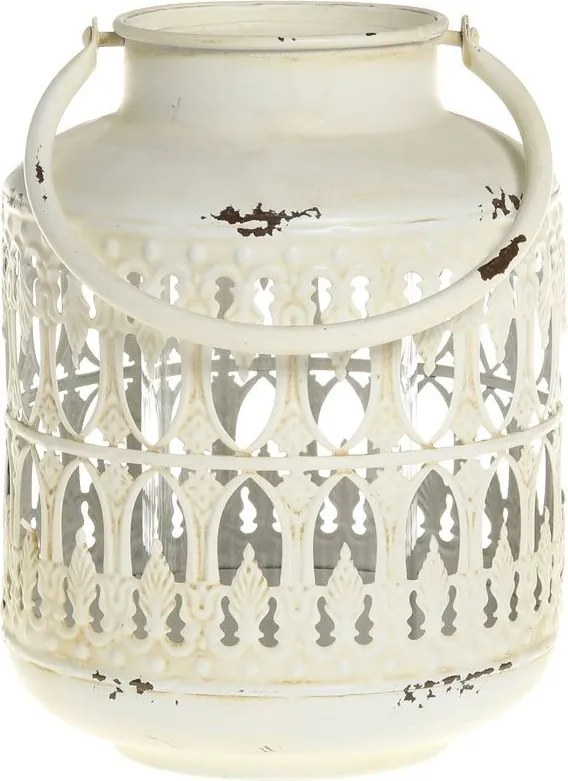 Krémová antik kovová lampáš Fleur-de-pot - Ø14*19 cm