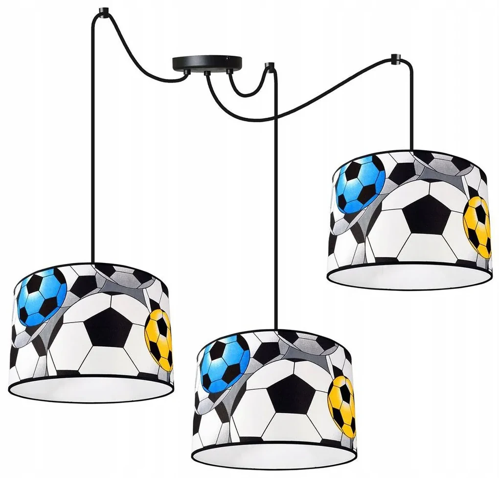 Detské závesné svietidlo Soccer Spider, 3x textilné tienidlo so vzorom, (výber z 2 farieb konštrukcie)