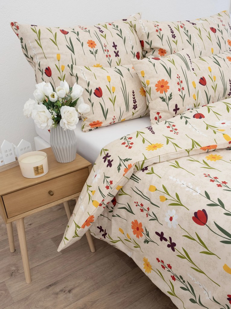 Francúzske bavlnené obliečky Renforcé - Rozkvitnutá lúka prírodná