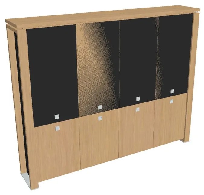 Vysoká skriňa Verno+ S 260 x 46 x 210 cm, kombinované dvere, dub svetlý / čierna