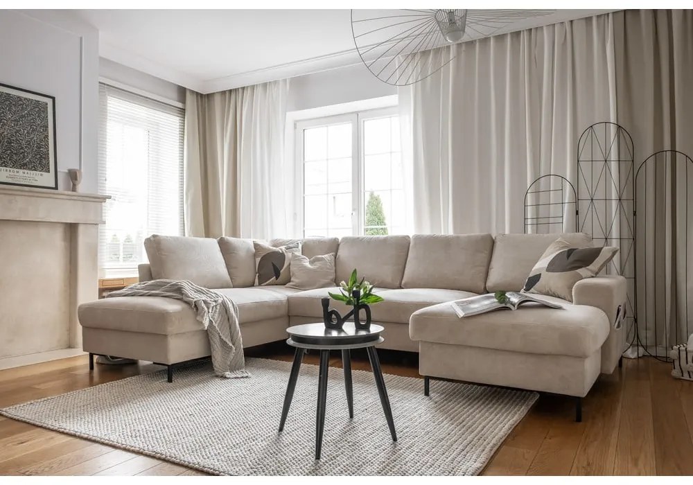 Béžová menčestrová rozkladacia rohová pohovka (ľavý roh) Lofty Lilly – Miuform