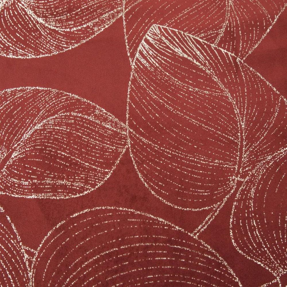 Zamatový stredový obrus s lesklou potlačou listov tehlovej farby Šírka: 35 cm | Dĺžka: 140 cm