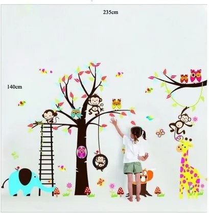 Samolepiace dekorácie Rozprávkový strom sovičky, opice
