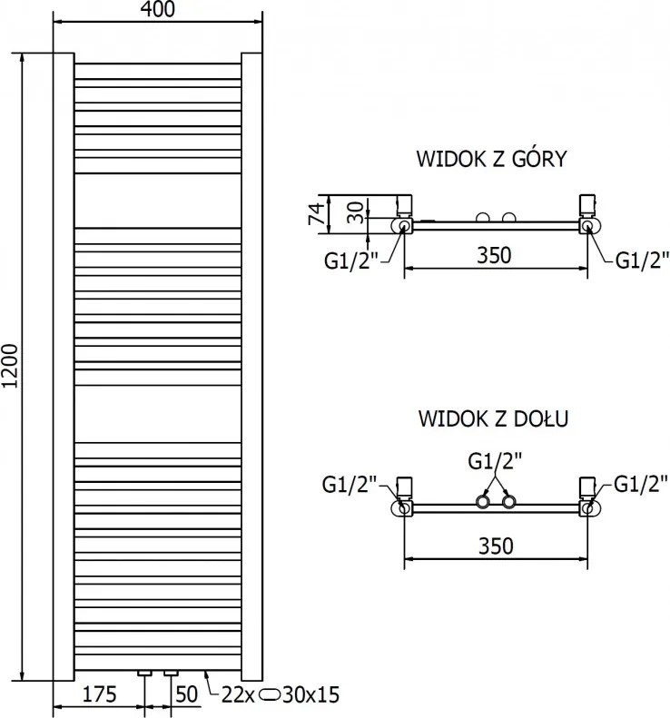 Mexen Hades, vykurovacie teleso 1200x400 mm, 367 W, zlatá lesklá, W104-1200-400-00-50