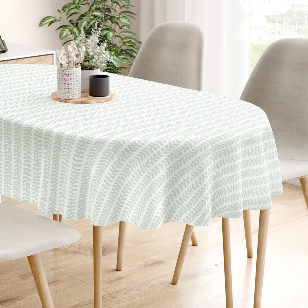 Goldea oválny obrus 100% bavlnené plátno - skandinávske lístky 120 x 200 cm