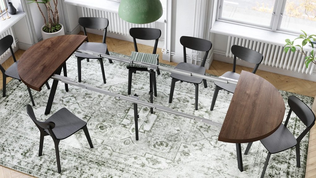 EXPANSO Dub Hnedý / čierne nohy - VEĽKÝ OKRÚHLY STÔL Ø110 ROZKLADACÍ AŽ DO 310 cm S NOHAMI Y LOFTOVÝ / INDUSTRIÁLNY