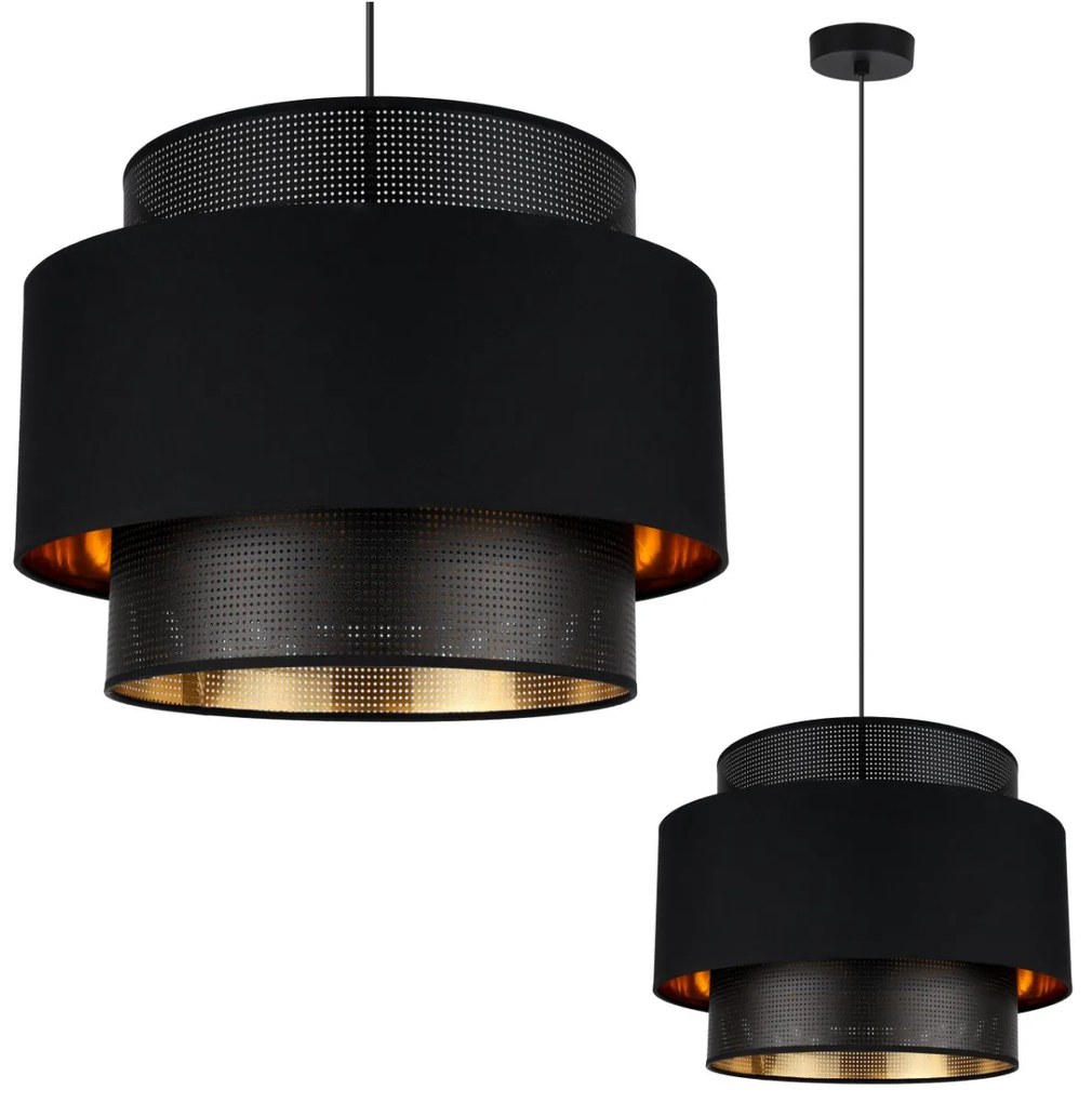 Závesné svietidlo Asti, 1x PVC/čierne textilné tienidlo, (fi 40cm), g/c