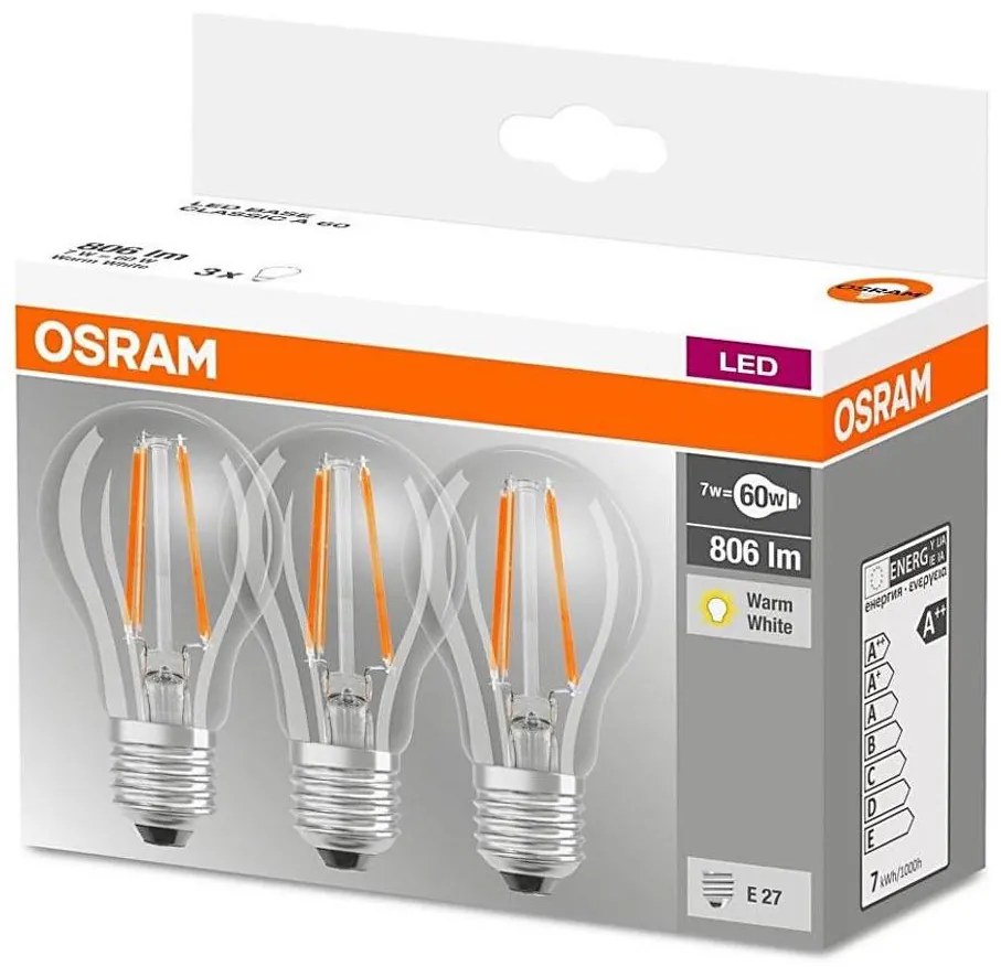 SADA 3x LED Žiarovka VINTAGE E27/7W/230V 2700K - Osram