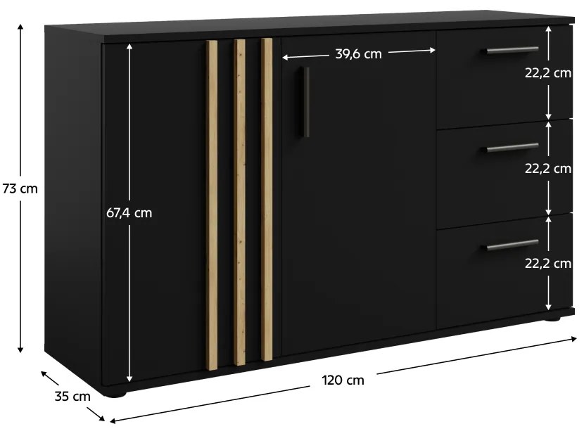 Komoda TOLIS 2D3S, čierna