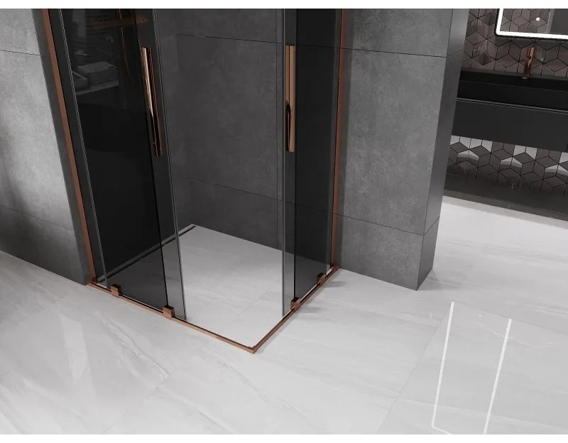 Mexen Velar L Duo, sprchový kút s posuvnými dverami 90 x 80 cm, 8mm šedé sklo, ružové zlato, 871-090-080-02-43-60