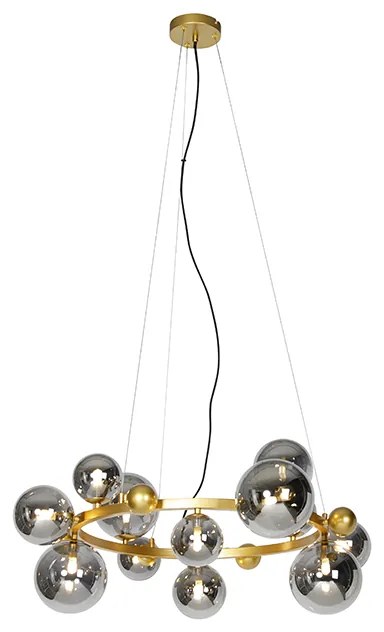 Art Deco závesné svietidlo zlaté s dymovým sklom 12-žiarovkové - David