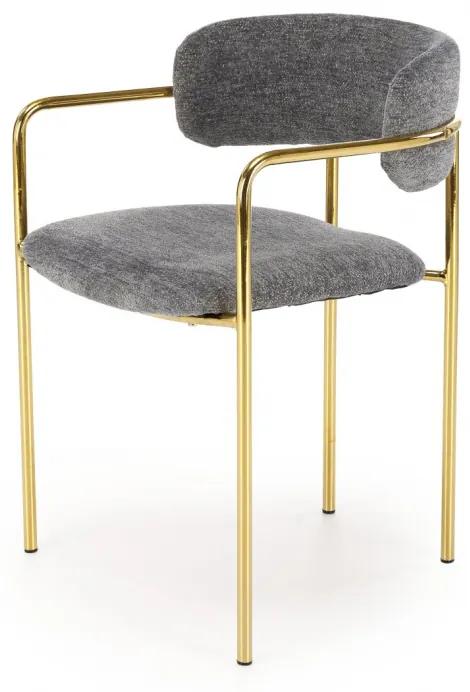 Jedálenská stolička TAVIS — kov, látka, zlatá / sivá