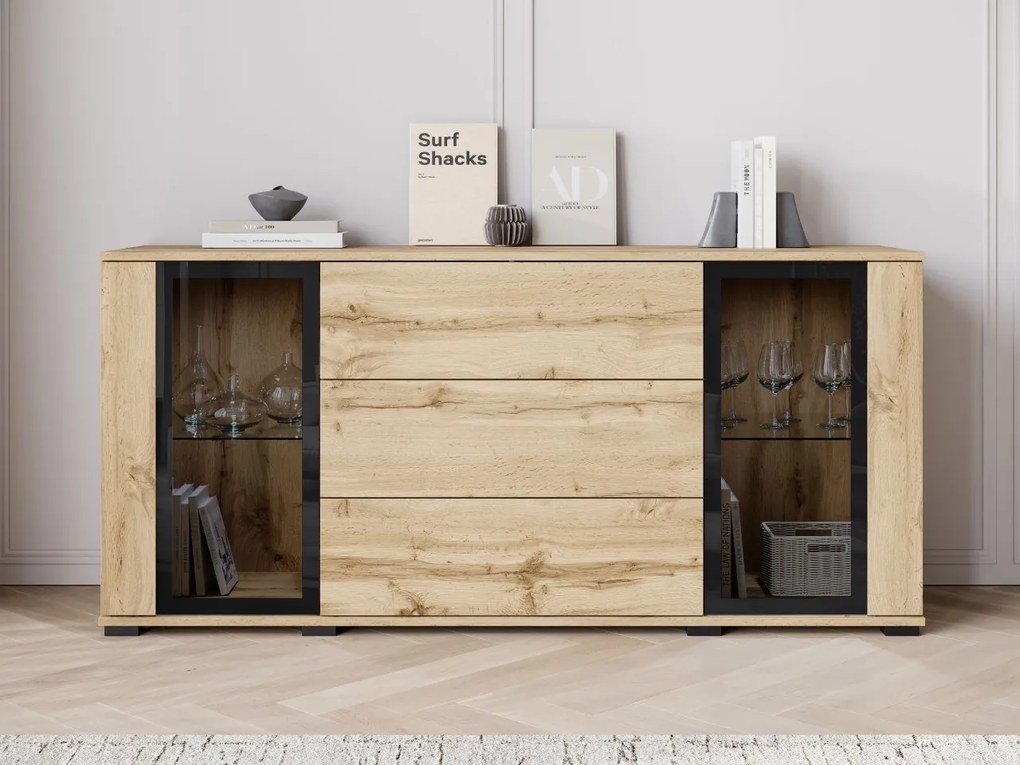 Široká komoda Hedvis SB 150 2D3S, Farby: čierna, Osvetlenie: bez osvetlenia
