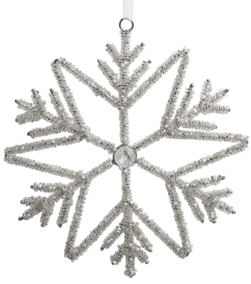 Champagne antik závesná snehová vločka s kamienkami Snowflake - 17 cm