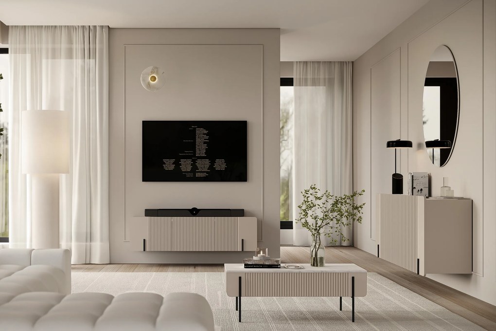 Závesný TV stolík Malmi 150 cm - kašmírová / crema bianca / čierna