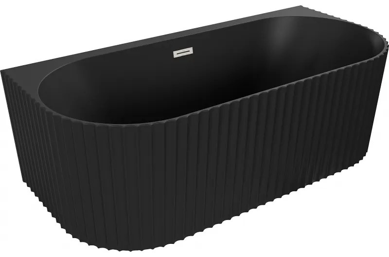 Mexen Sella, voľne stojaca vaňa ku stene, drážkovaná, 170 x 80 cm, čierna matná, brúsená oceľ, 52711708071-97