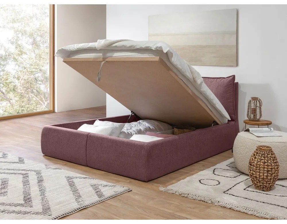 Ružová čalúnená dvojlôžková posteľ s úložným priestorom a roštom 180x200 cm Garancia – Bobochic Paris