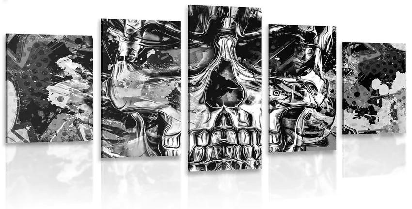 5-dielny obraz umelecká lebka v čiernobielom prevedení