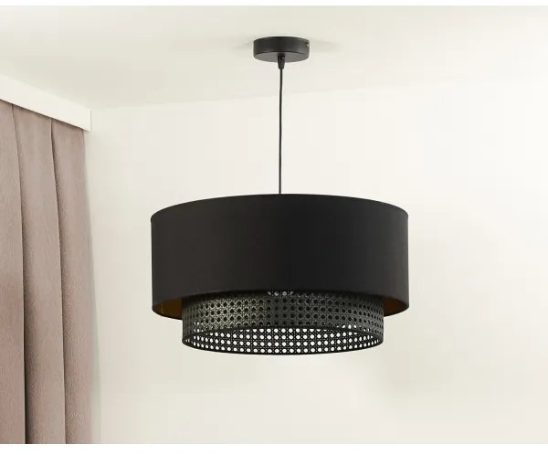 Duolla - Luster na lanku BOHO RATTAN 1xE27/15W/230V pr. 45 cm čierna