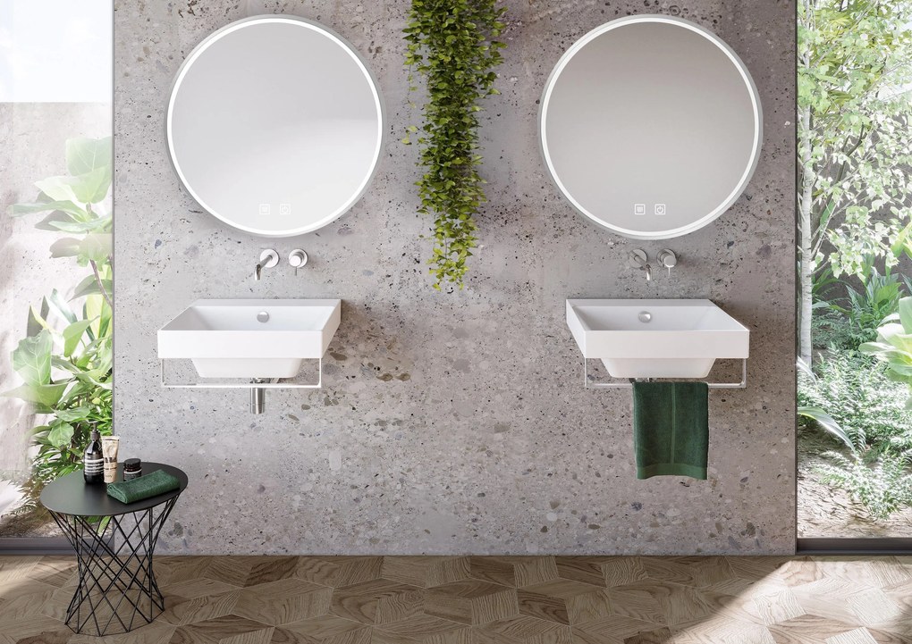Tutumi Rea, LED kúpeľňové zrkadlo v kovovom ráme 80cm MMJ, brúsená oceľ, HOM-06507