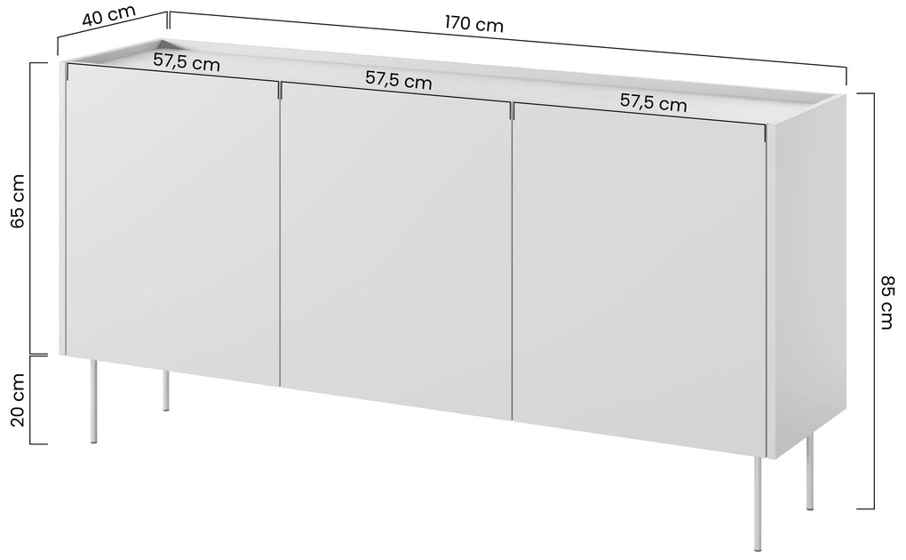Komoda Desin 170 cm na kovových nohách - kašmír / dub nagano