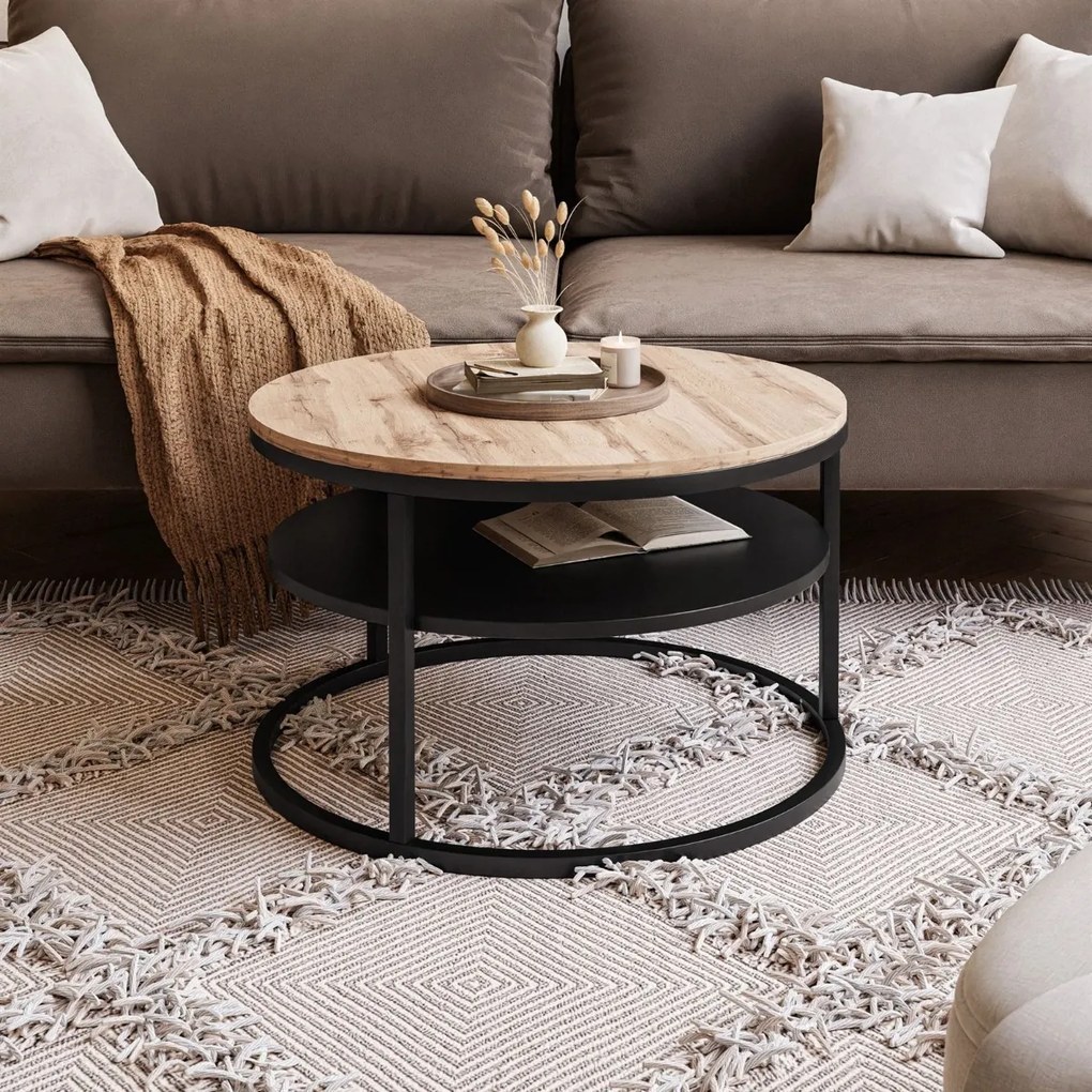 KONFERENČNÝ STOLÍK LEONARDO S POLICOU DUB WOTAN + ČIERNY