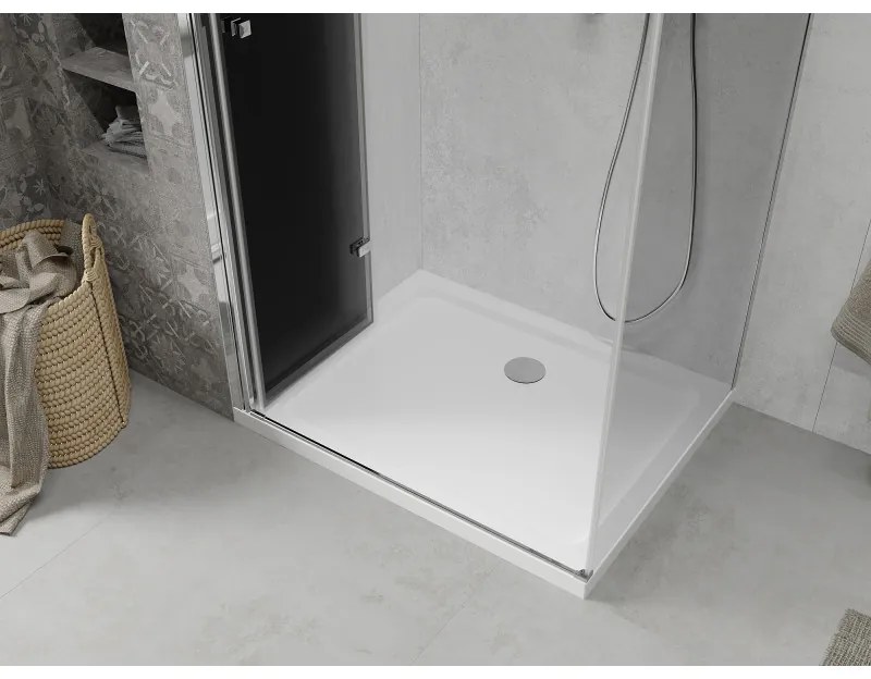 Mexen Lima, sprchový kút so skladacími dverami 70 (dvere) x 80 (stena) cm, 6mm šedé sklo, chrómový profil + slim sprchová vanička biela + chrómový sifón, 856-070-080-01-40-4010