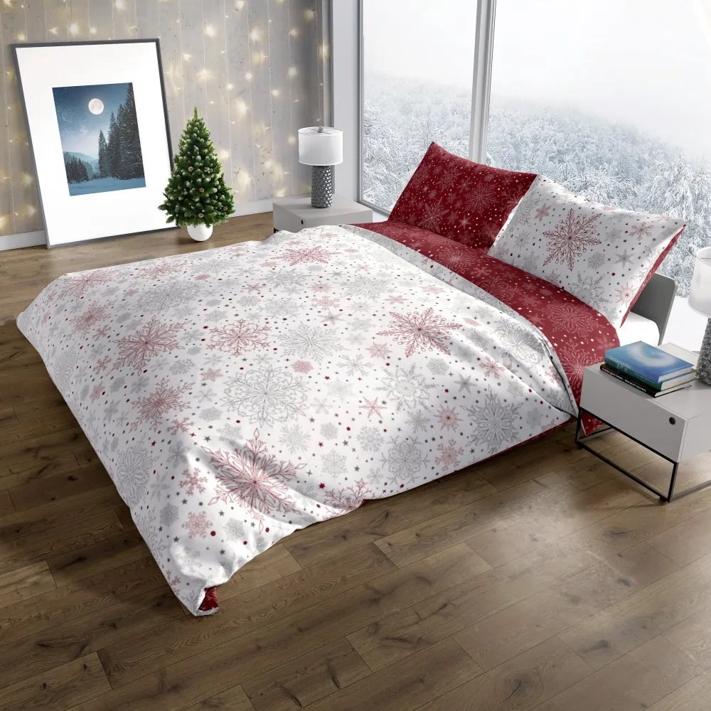 Červeno / biele posteľné obliečky s vločkami - 100% bavlna - 70 x 90 cm + 140 x 200 cm