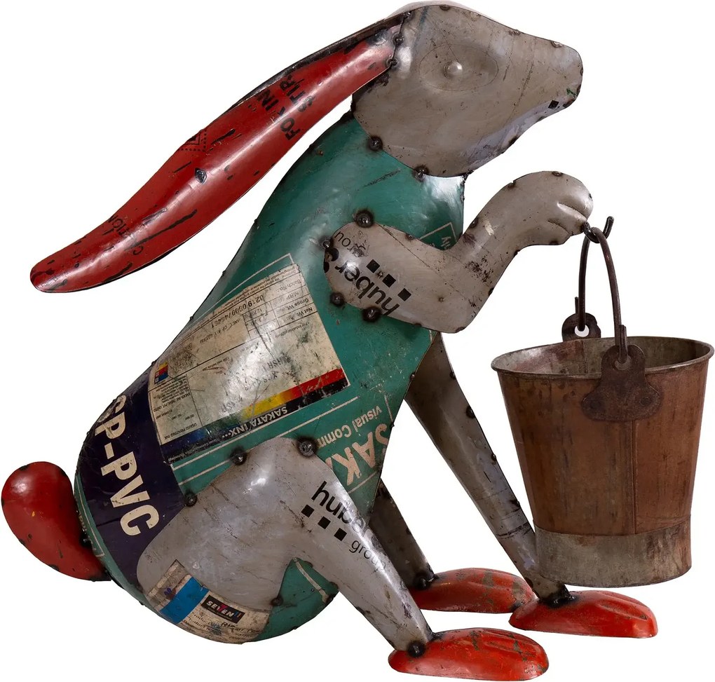 Kovový zajac s vedrom v štýle upcycle 570x270x540