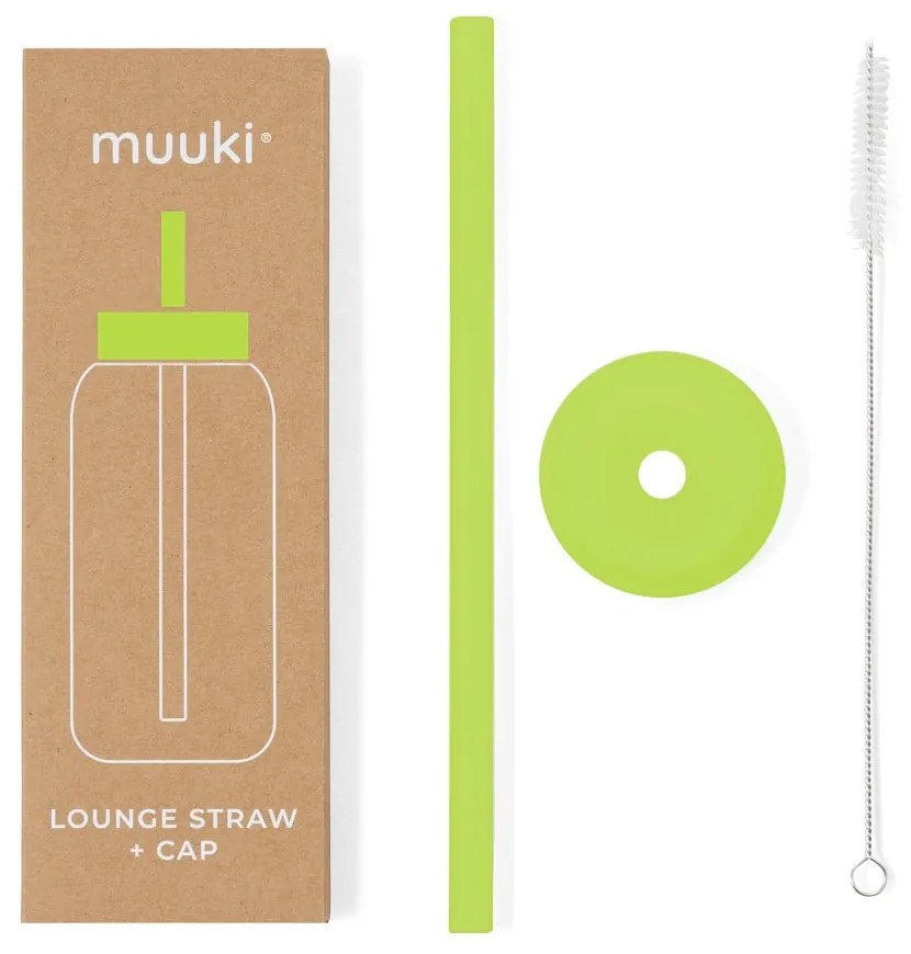 Silikónová slamka s čistiacou kefkou/s viečkom Electric Lime – Muuki