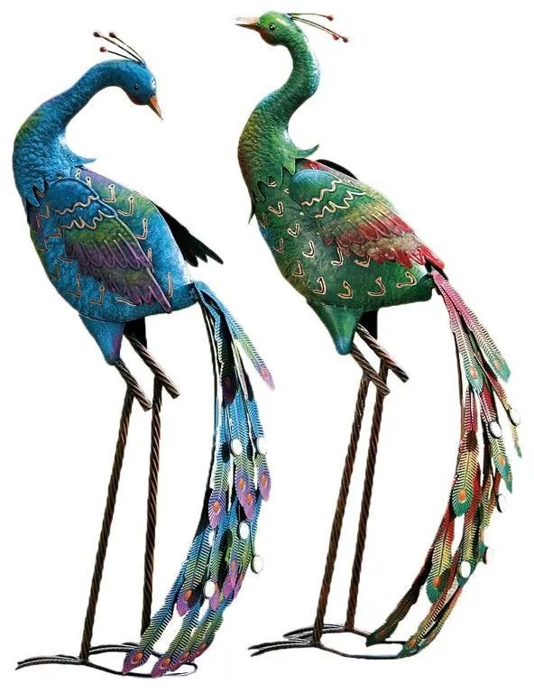 Záhradná kovová figúrka Peafowl, 78 cm, modrá