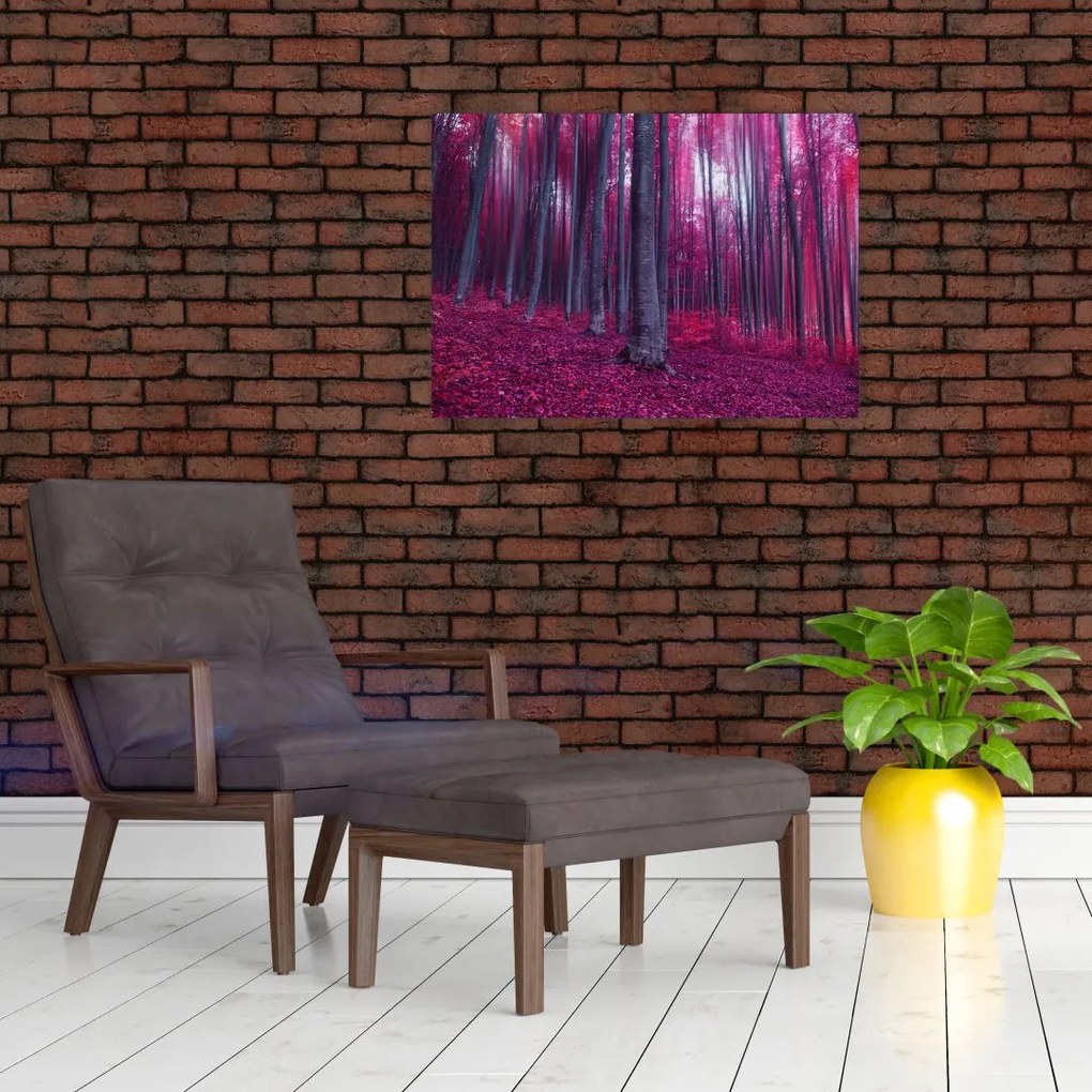 Sklenený obraz ružového lesa (70x50 cm)
