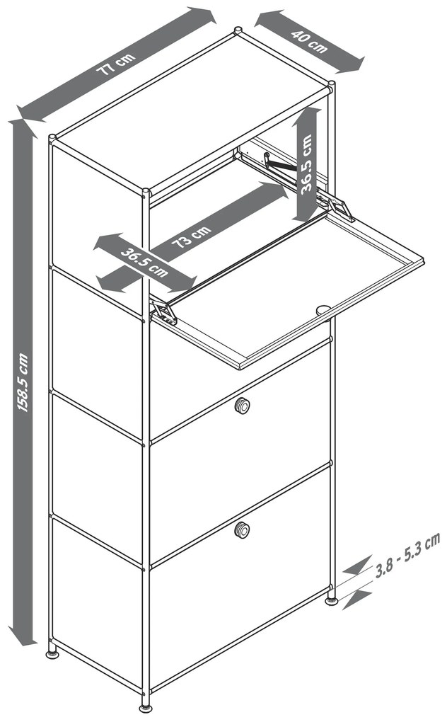 Kovová vysoká skrinka »CN3« so 4 výklopnými priehradkami, sivá