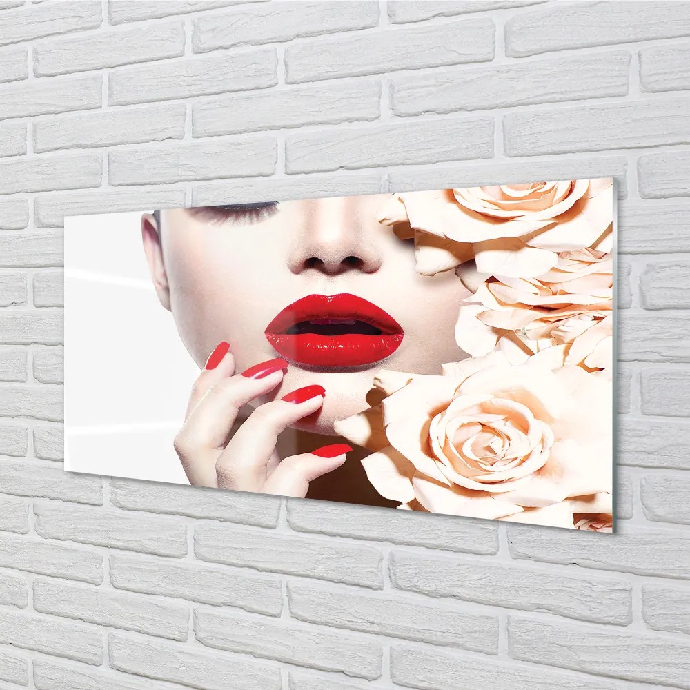 Obraz plexi Ruže červené pery žena 100x50 cm