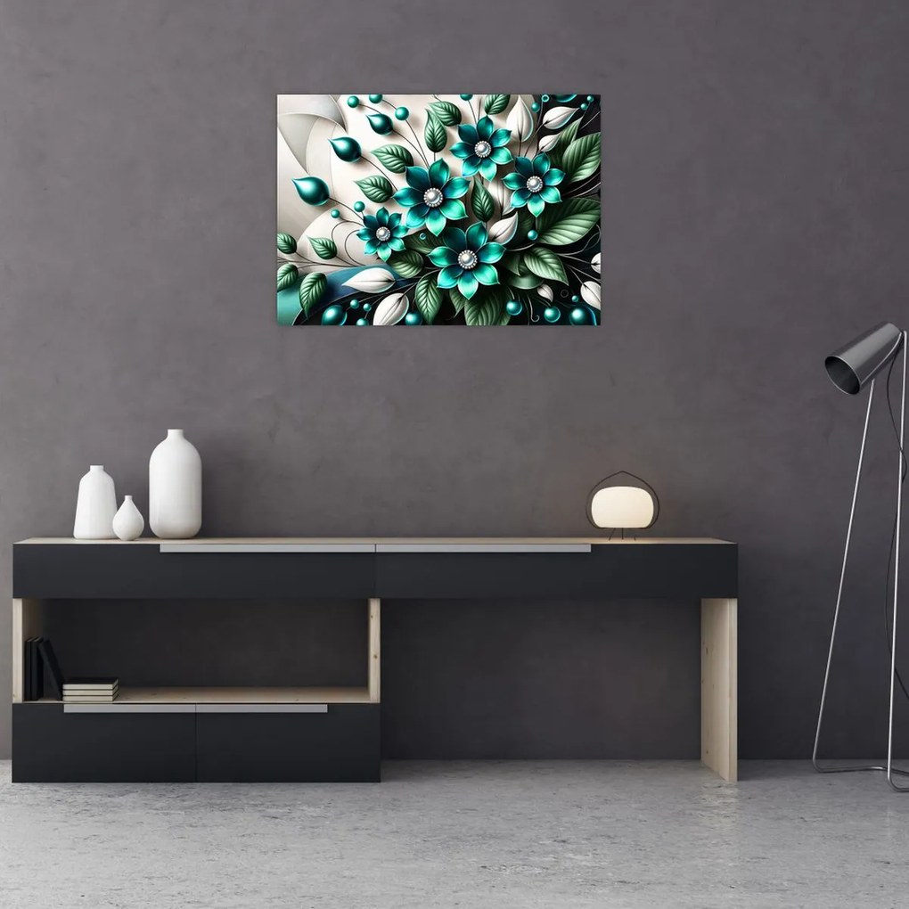 Obraz - 3D tyrkysové kvety (70x50 cm)