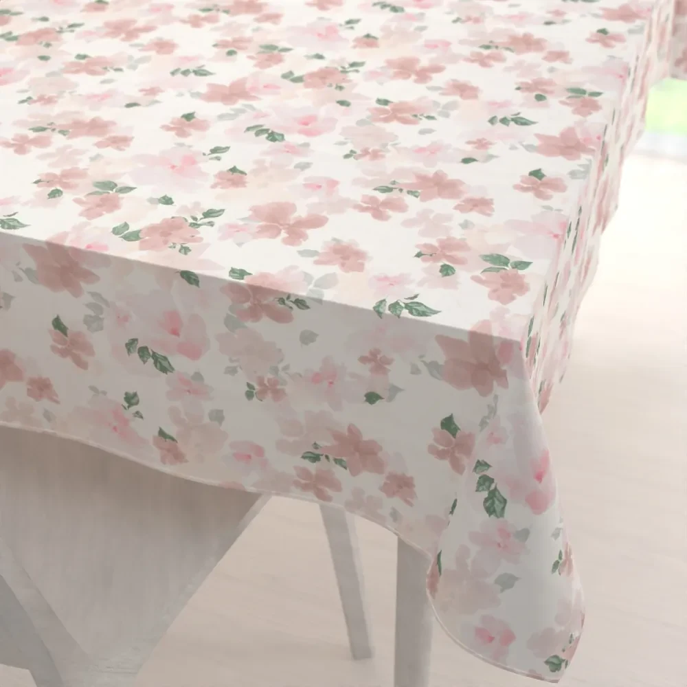 Biante Zamatový obdĺžnikový obrus Tamara TMR-036 Ružovo-béžové akvarelové kvety na bielom 50x100 cm