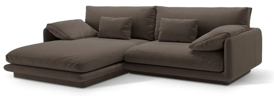 Hnedá zamatová rohová pohovka (ľavý roh/s leňoškou) Torino – Micadoni