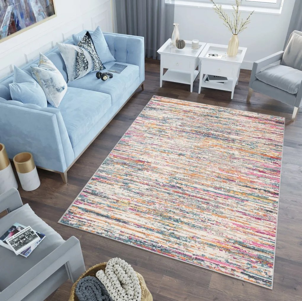 Kusový koberec AZUR static - šedý/ružový/modrý