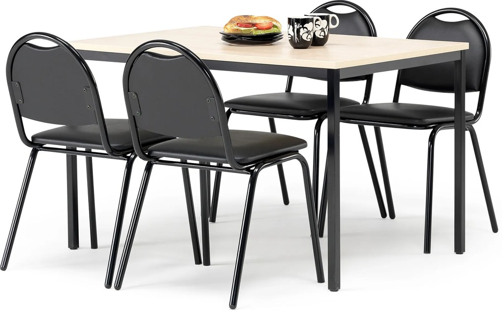 Jedálenská zostava 1x stôl Š 1200 x H 800, breza / čierna, 4x stolička čier