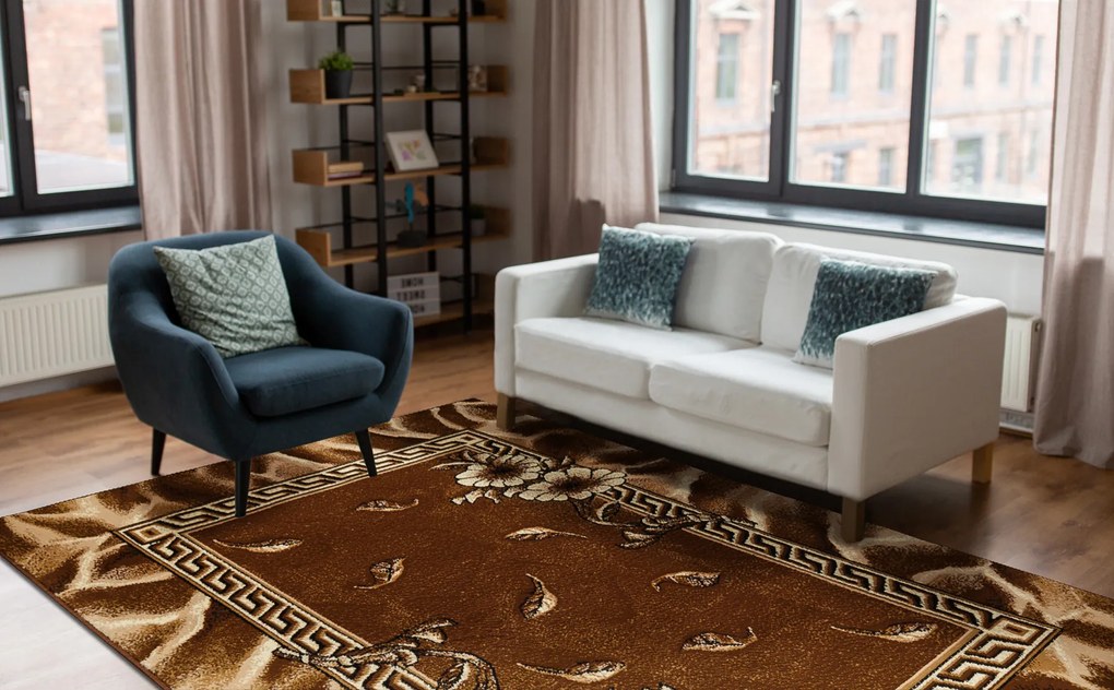 Koberec BCF Morad TRIO Vzor kvetov a lístia, hnedý