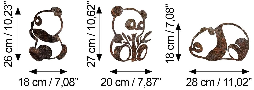 Hrdzavá Panda nástenná kovová dekorácia viacfarebná
