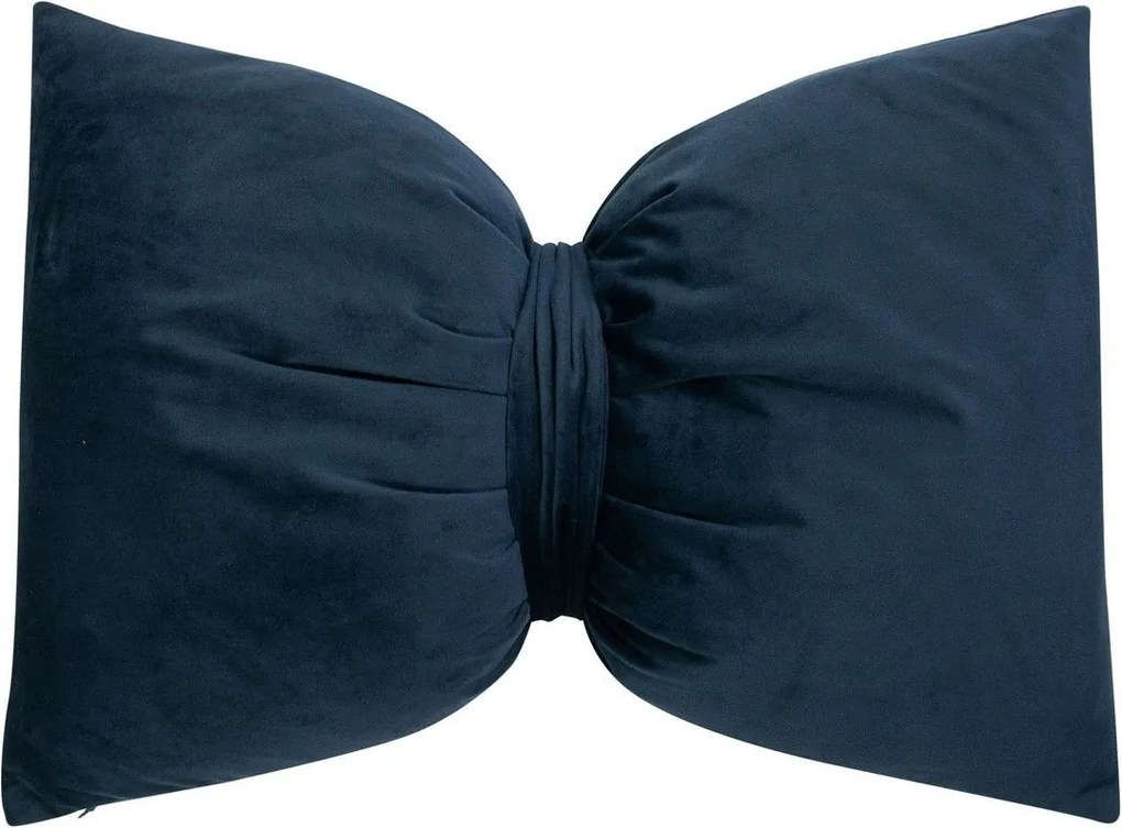 Modrý zamatový vankúš v tvare mašle Bow blue – 40*60*10 cm