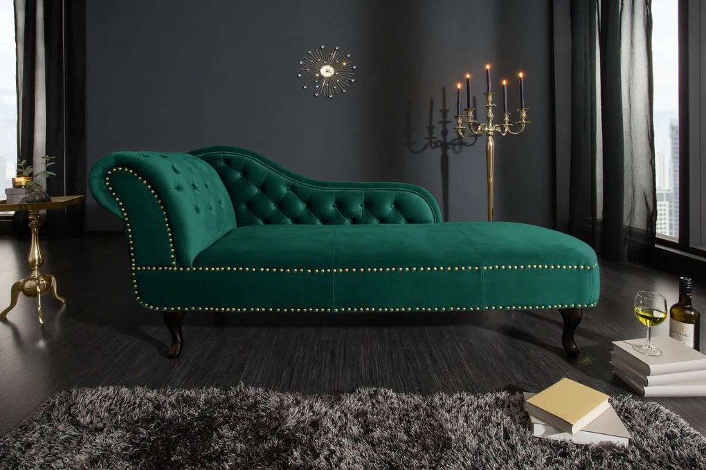 Dizajnová leňoška Chesterfield zelený zamat - II. Trieda