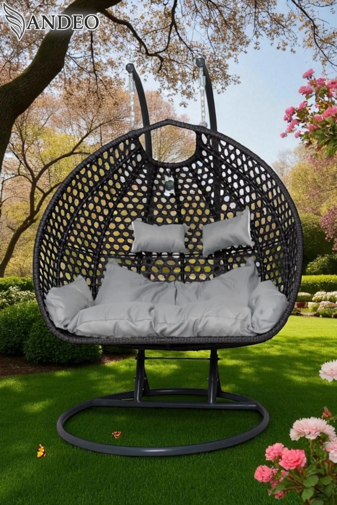 Závesné hojdacie dvojkreslo ARUBA EXTRA nosnosť 250kg - čierno sivé