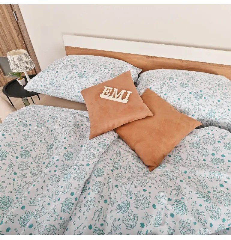 Obliečky bavlnené Sea tyrkysové EMI, Štandardný set jednolôžko obsahuje 1x 140x200 + 1x 70x90